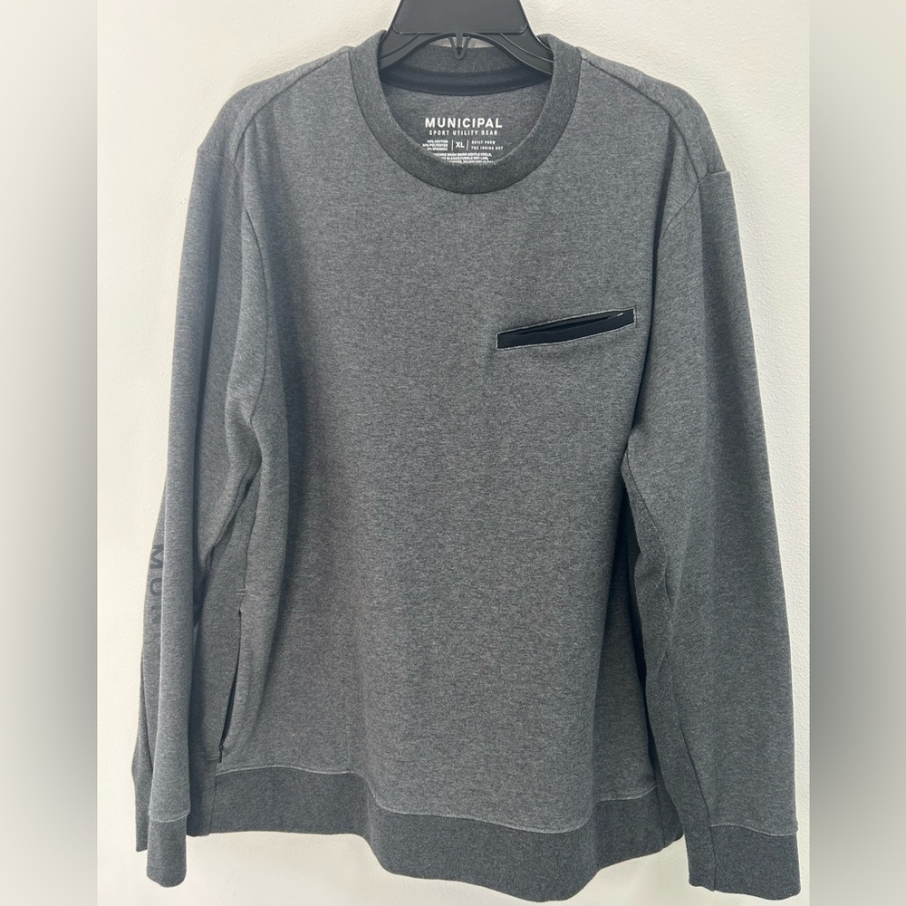 Municipal Men’s Sport Utility Gear Gray Crewneck Sweatshirt Zip Pocket Sz XL